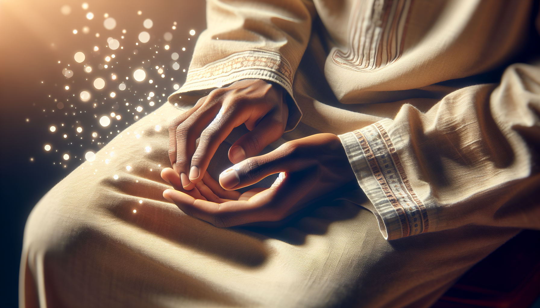 Person experiencing tingling sensations in hands during a panic attack, visualized as soft light