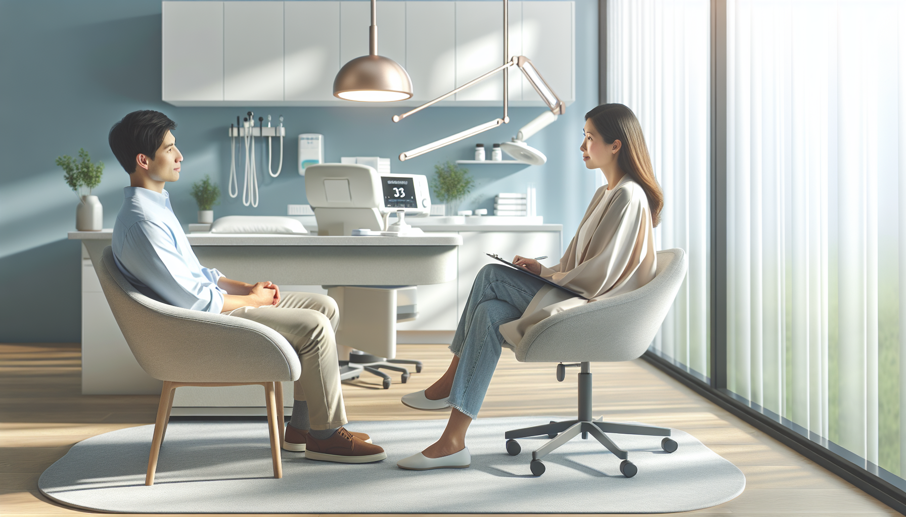 Doctor reassuring a patient during a medical consultation, distinguishing panic attack symptoms from stroke