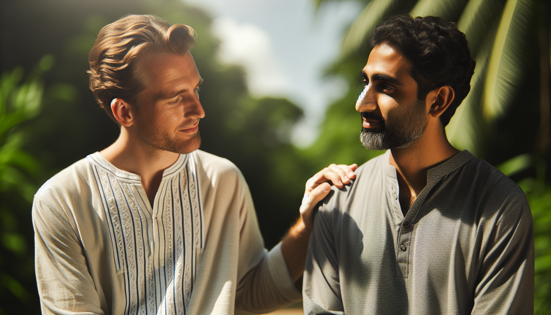 Two men having an open and supportive conversation about mental health and panic attacks